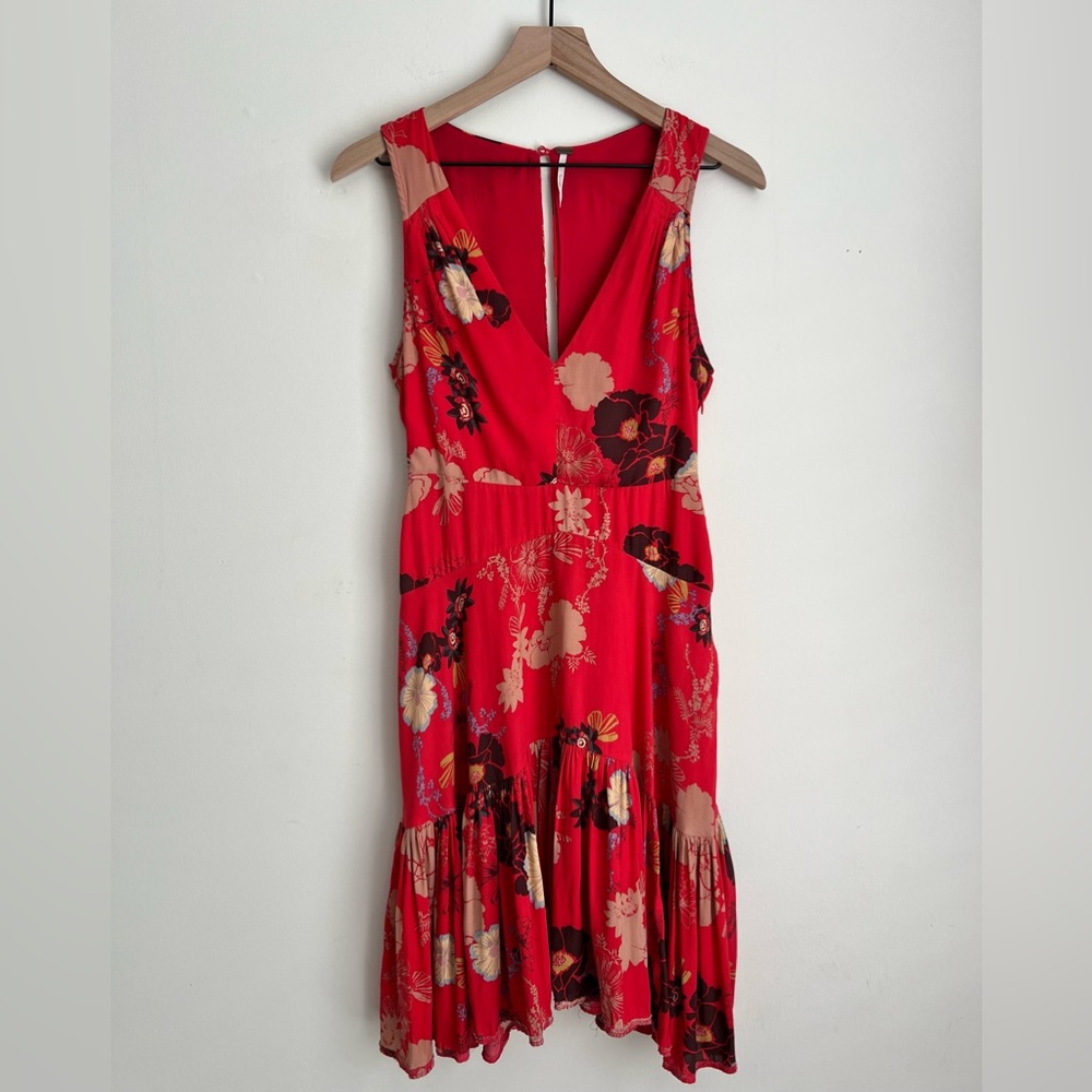 Free People women red floral ruffle sleeveless midi dress 2